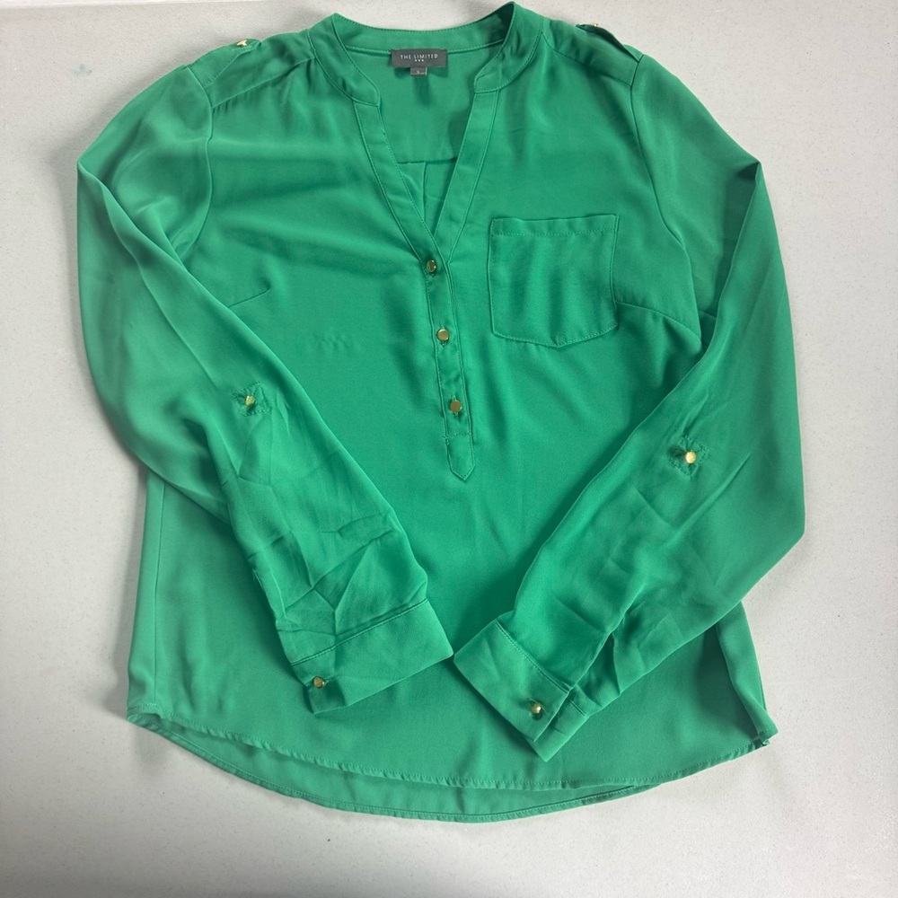 The Limited Green Blouse with Gold Accents